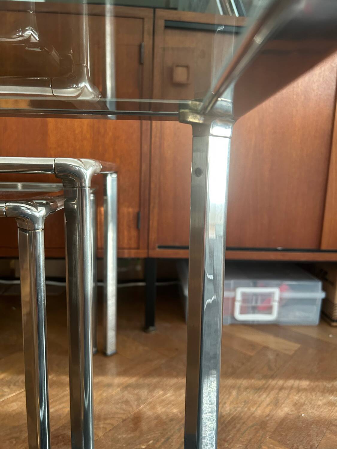 Chrome nesting tables designed and produced by Fratelli Orsenigo.