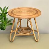 Pair of rattan tripod coffee tables 1950