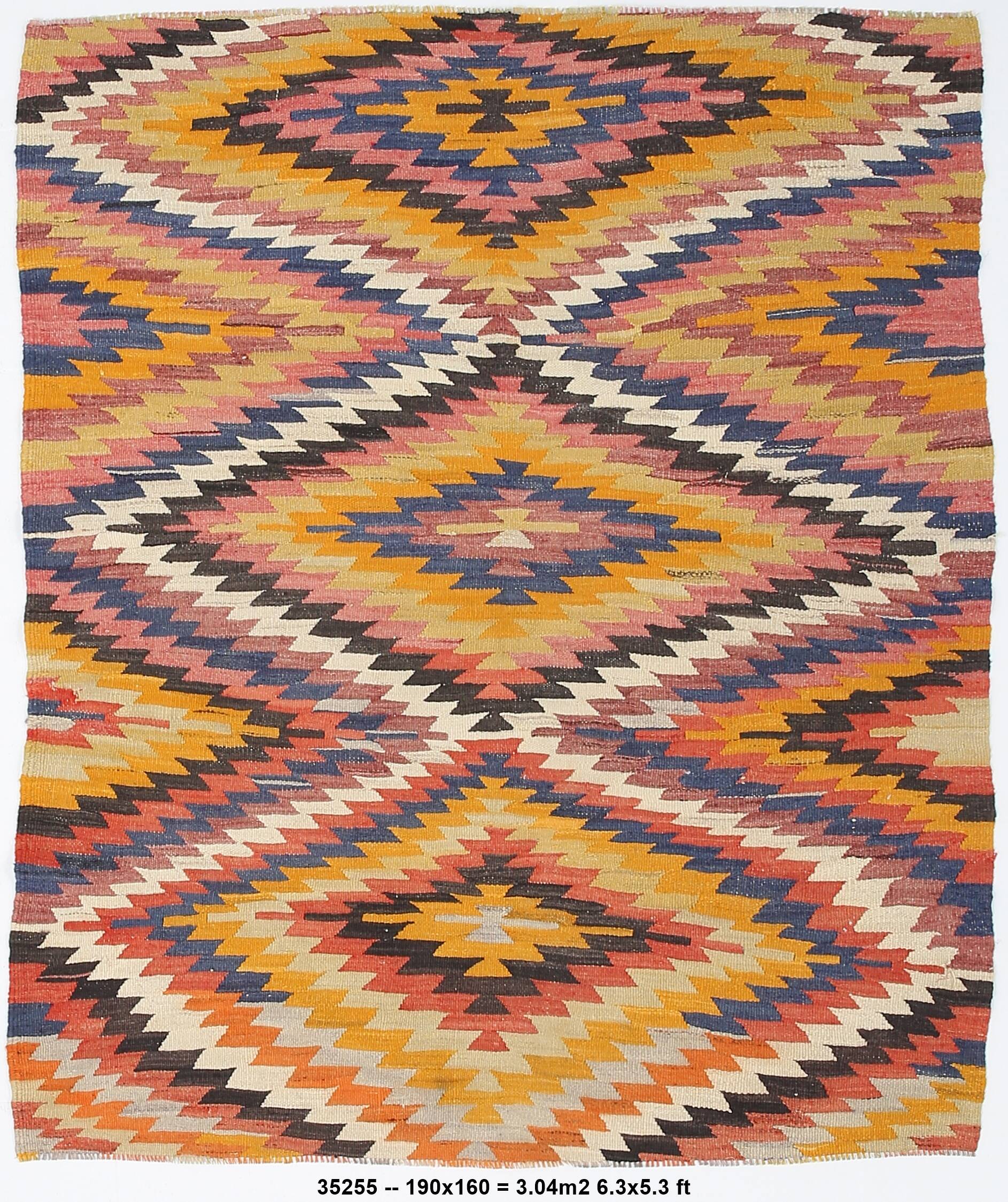 5x6 Turkish Hand Woven Multicolor Kilim Carpet Rug, 160x190 Cm