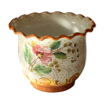 1970s Handpainted ceramic planter with wavy edge, handmade in Italy, marked