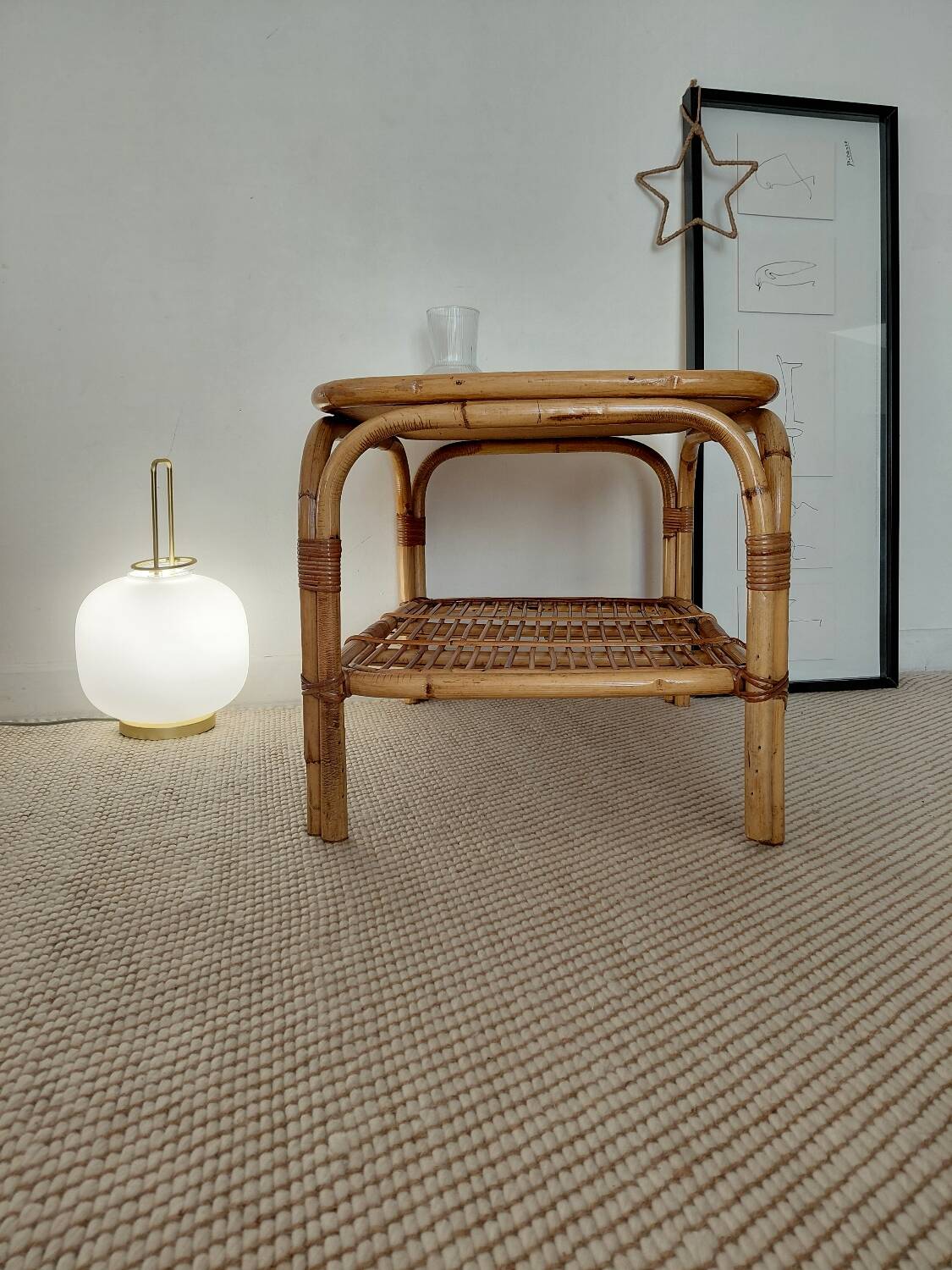 Vintage rattan coffee table from the 70s - organic lines, Riviera spirit.