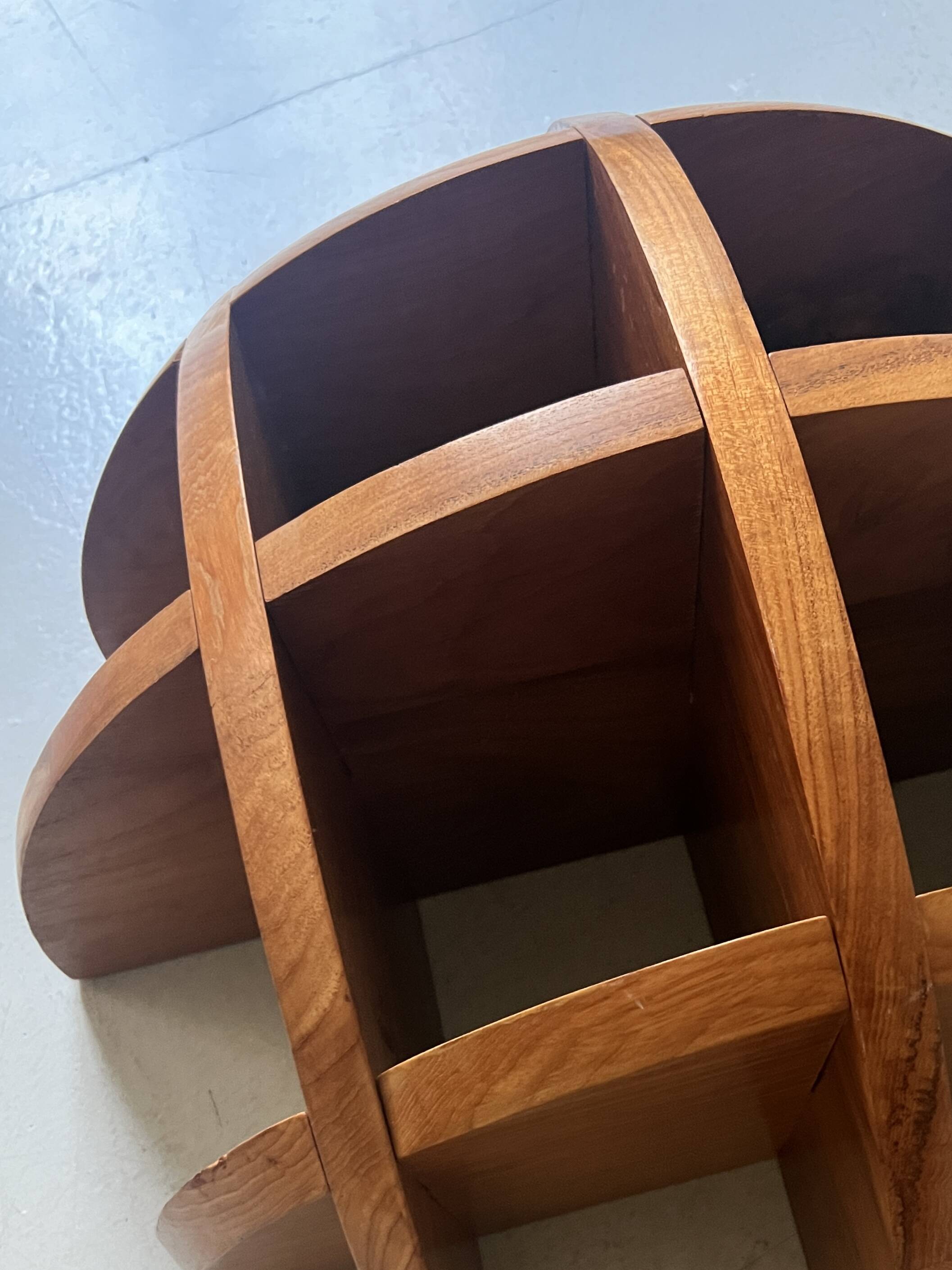 Library shelf half-sphere solid wood stained rosewood, 70s design