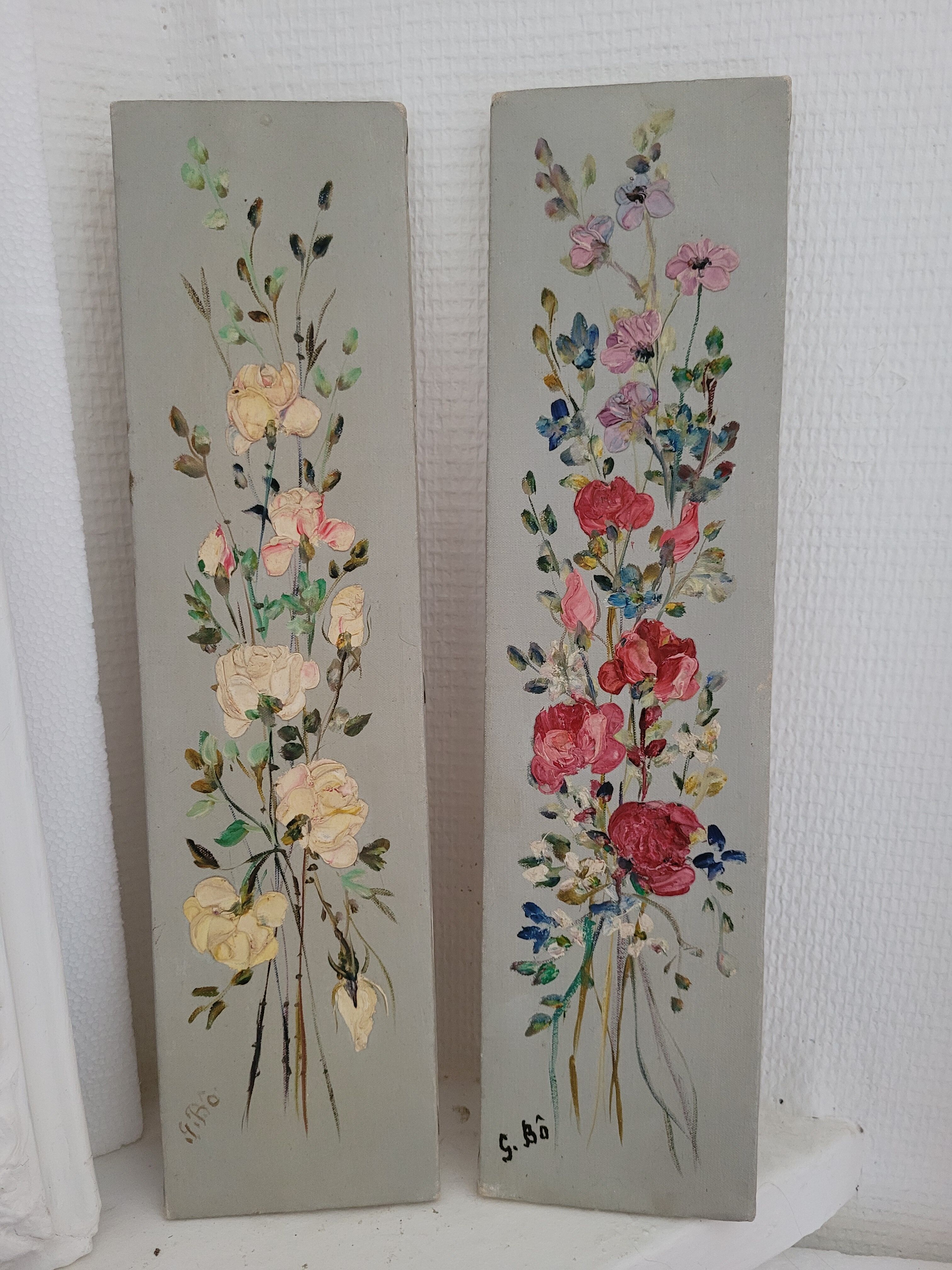 2 peintures à huile bouquets de fleurs