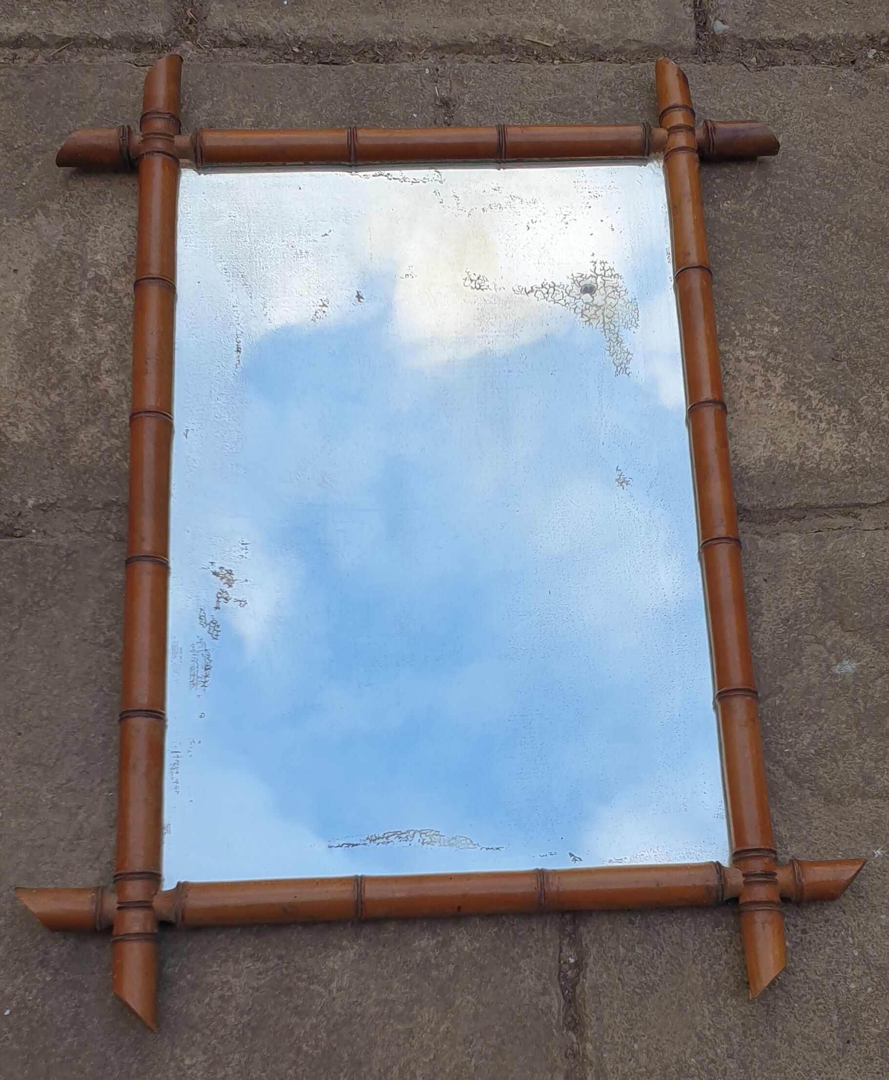 Old bamboo-style wooden mirror