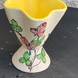 Vintage painted pink enamelled ceramic vase 1960