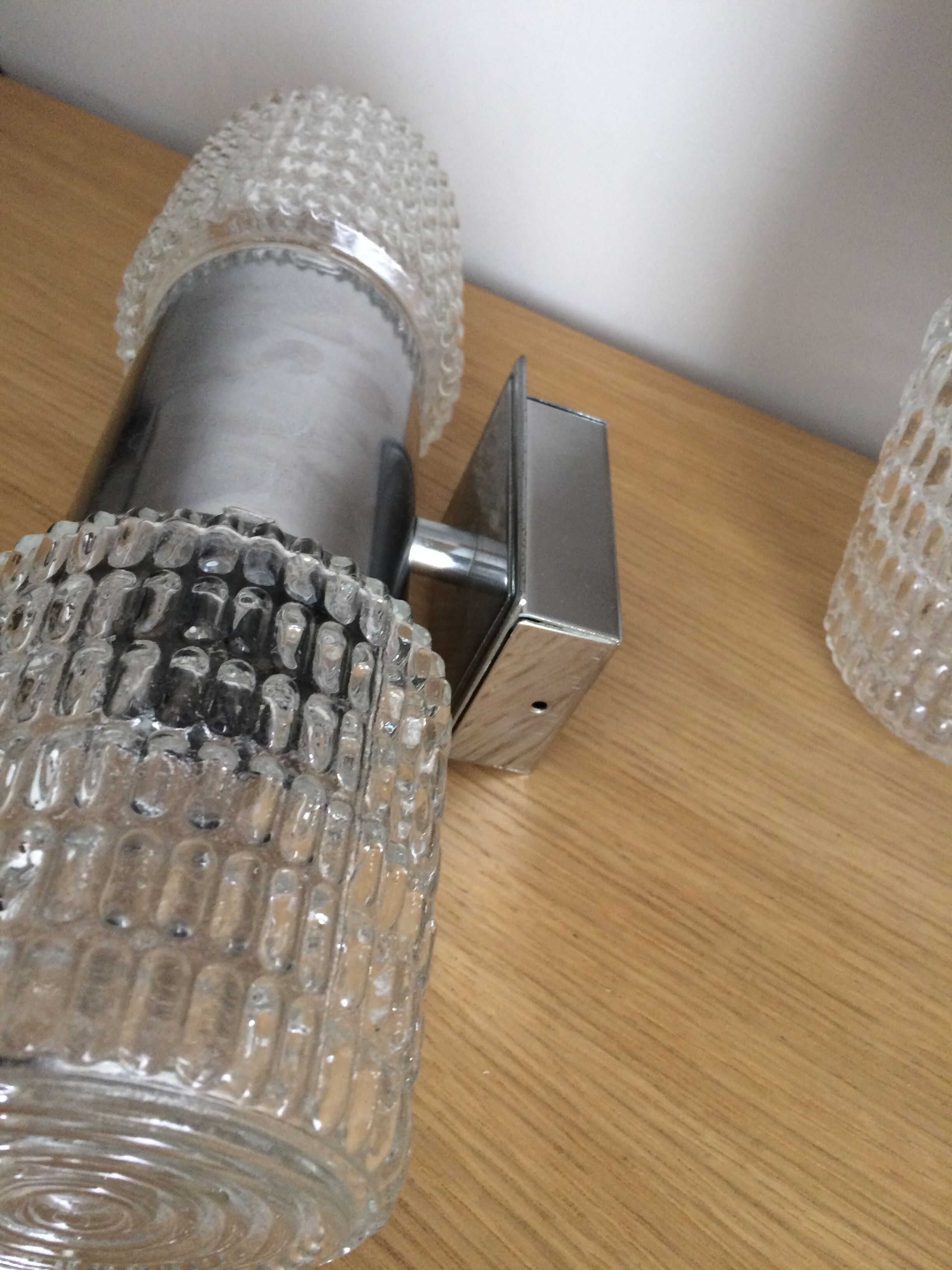 Pair of 70 years double wall light in chrome and glass