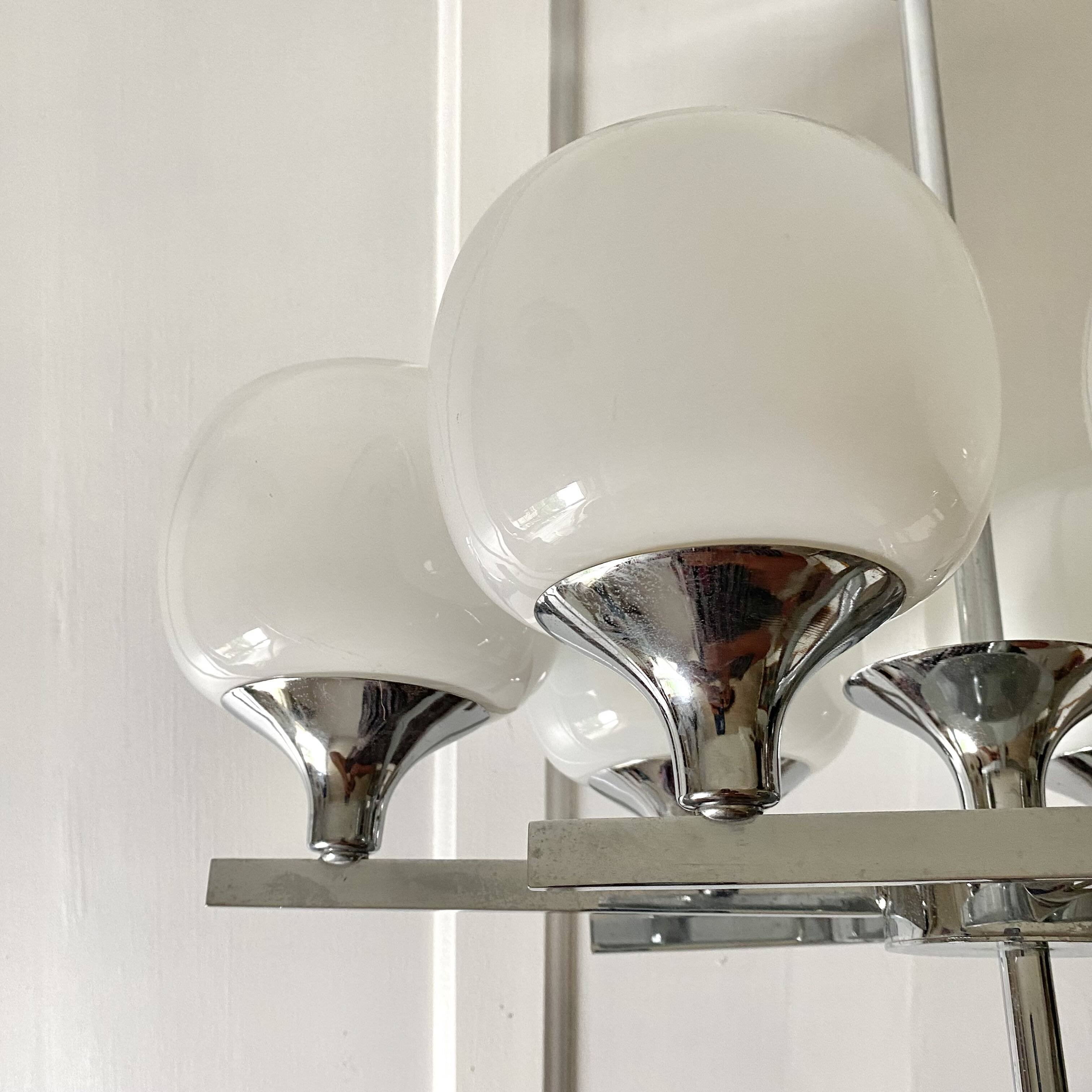 Space Age chandelier, Italian design, chrome and glass