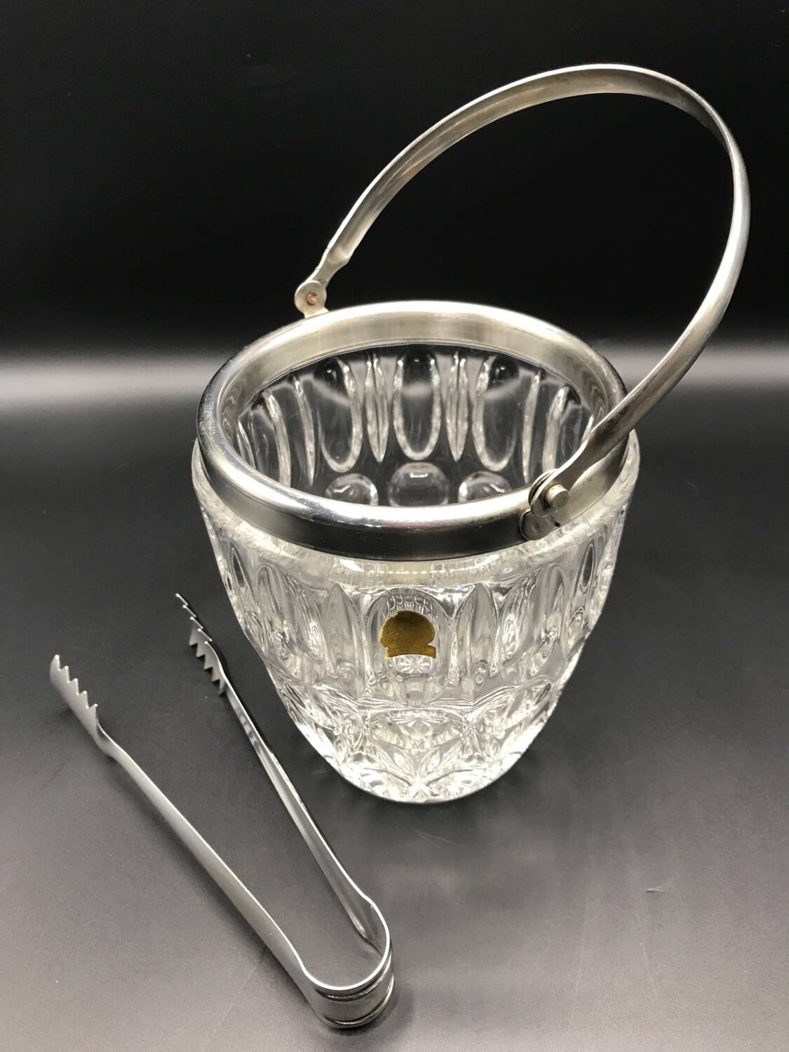 Crystal ice bucket and tongs