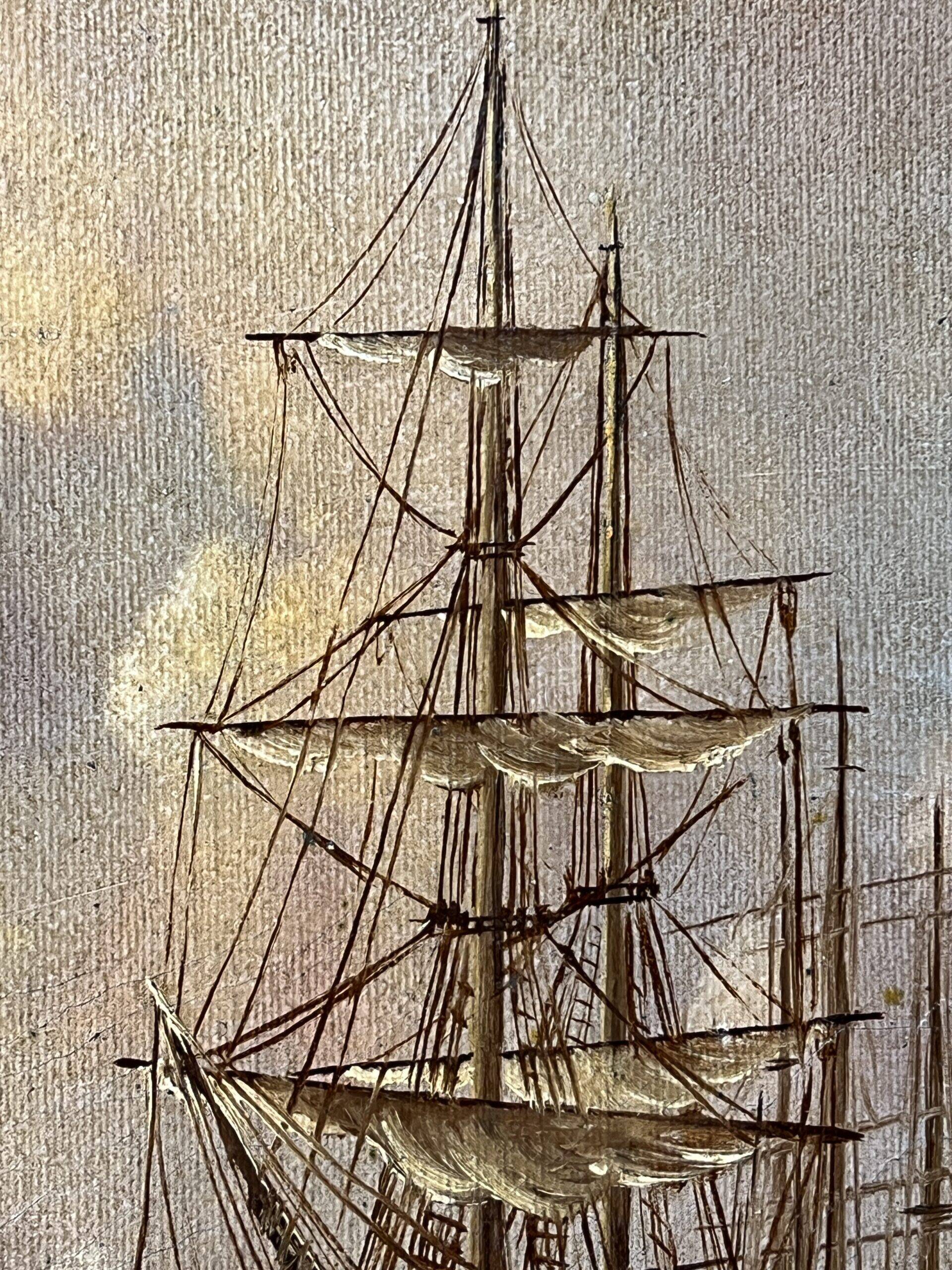 Alexandre Thomas Francia, oil on canvas with marine theme and sailboats