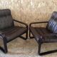 Pair of vintage armchairs in curved wood with suspended seat circa 1970-80.