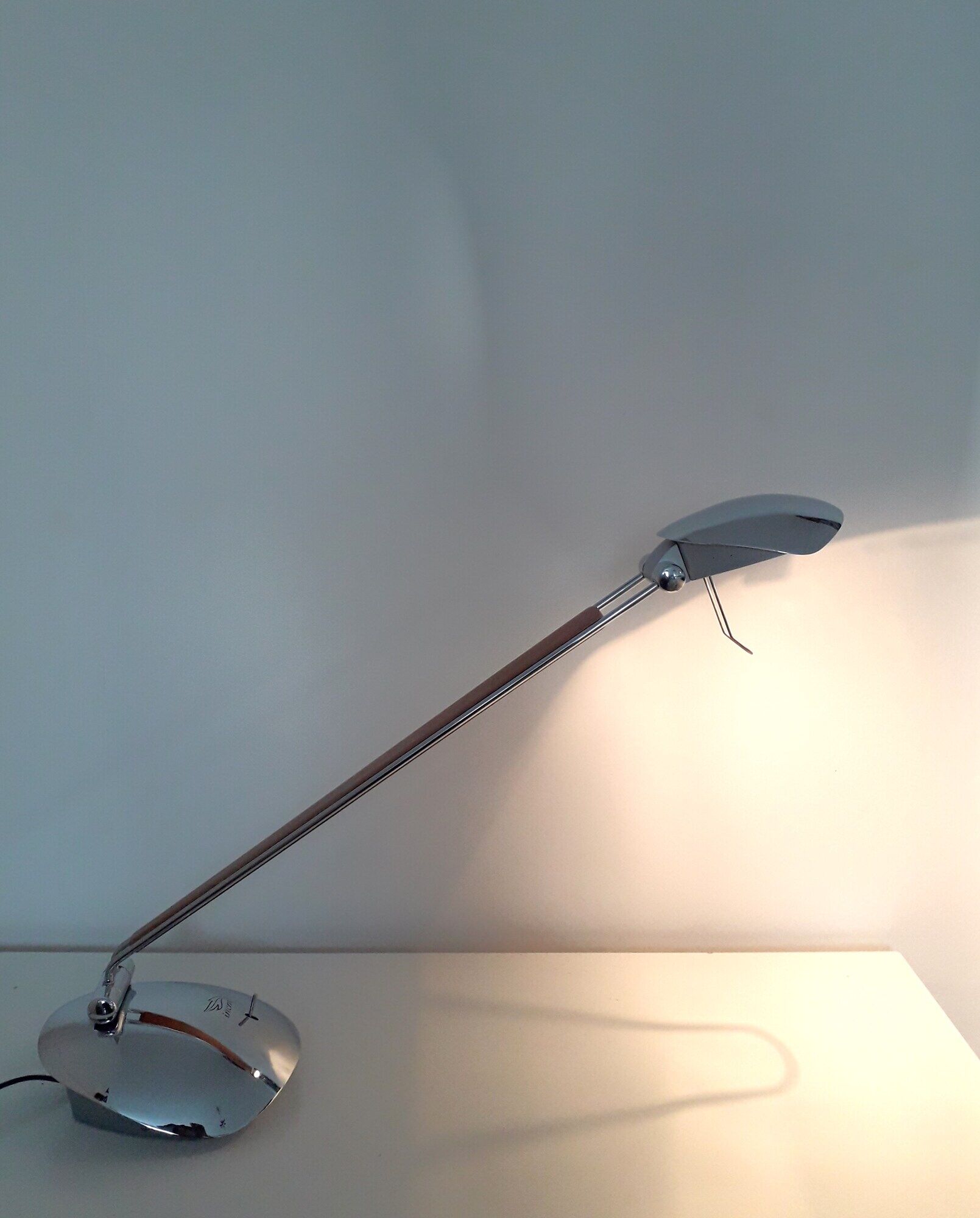 Desk lamp - incm , elea- contemporary design - chrome metal & wood - 1990