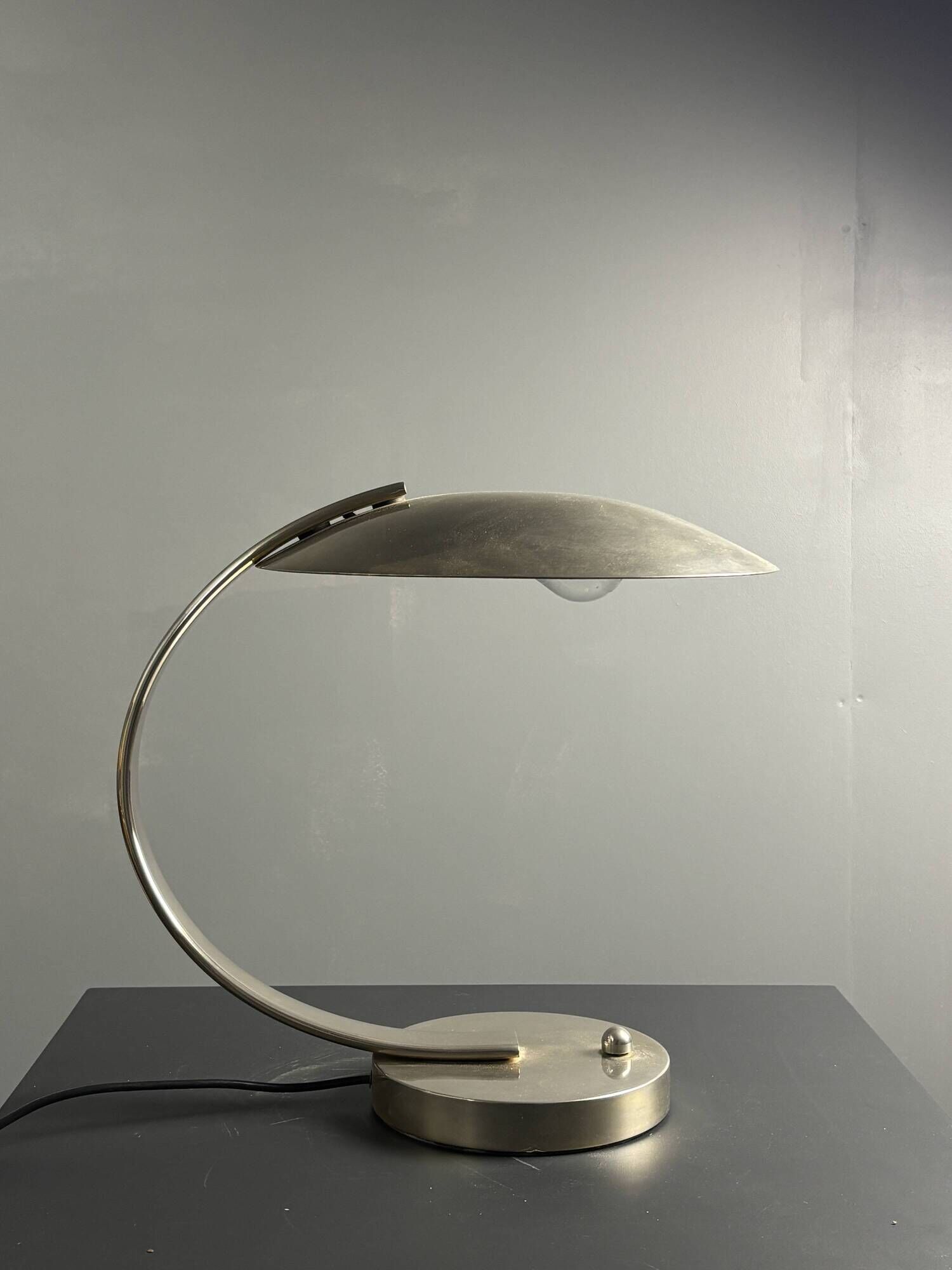 Art deco modernist arc desk or table lamp by Disderot, Soka, France, 1970s