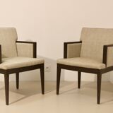 Pair of armchairs cube year 1960 fabric chiné beige restored. Sam SAM ref