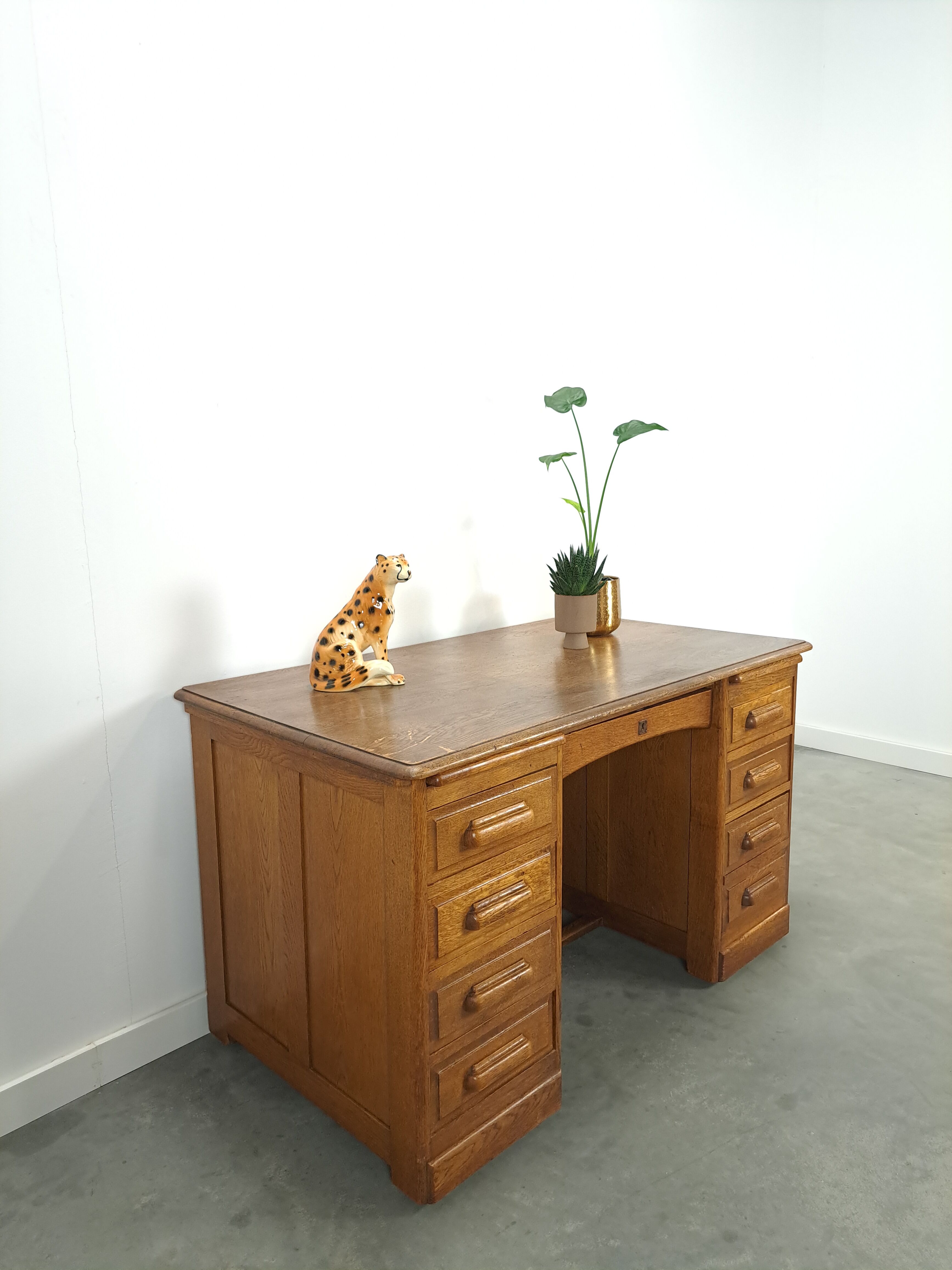 Old oak notary office with drawers, desk