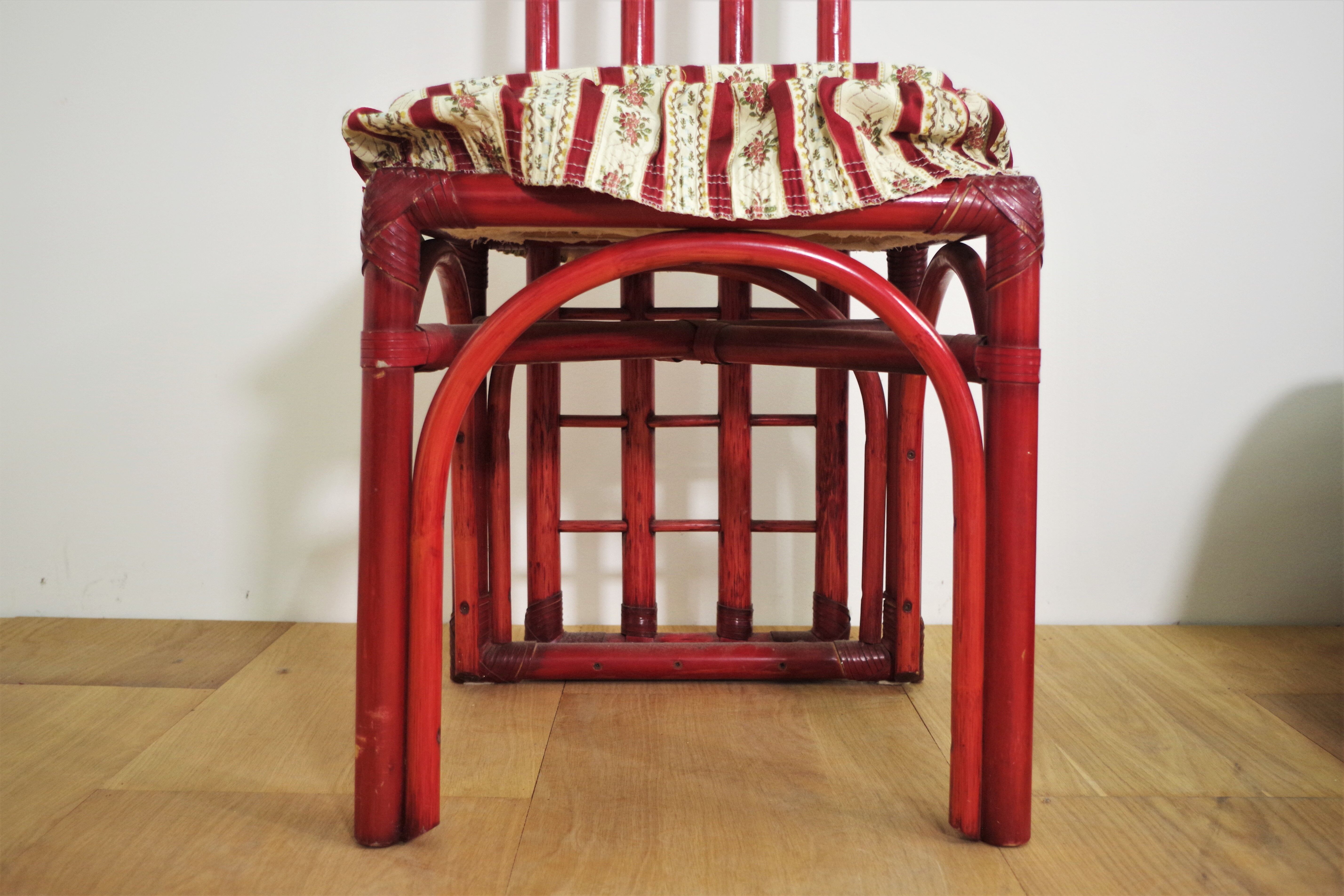 Red bamboo table by Arturo Pozzoli, 1980s, set of 7