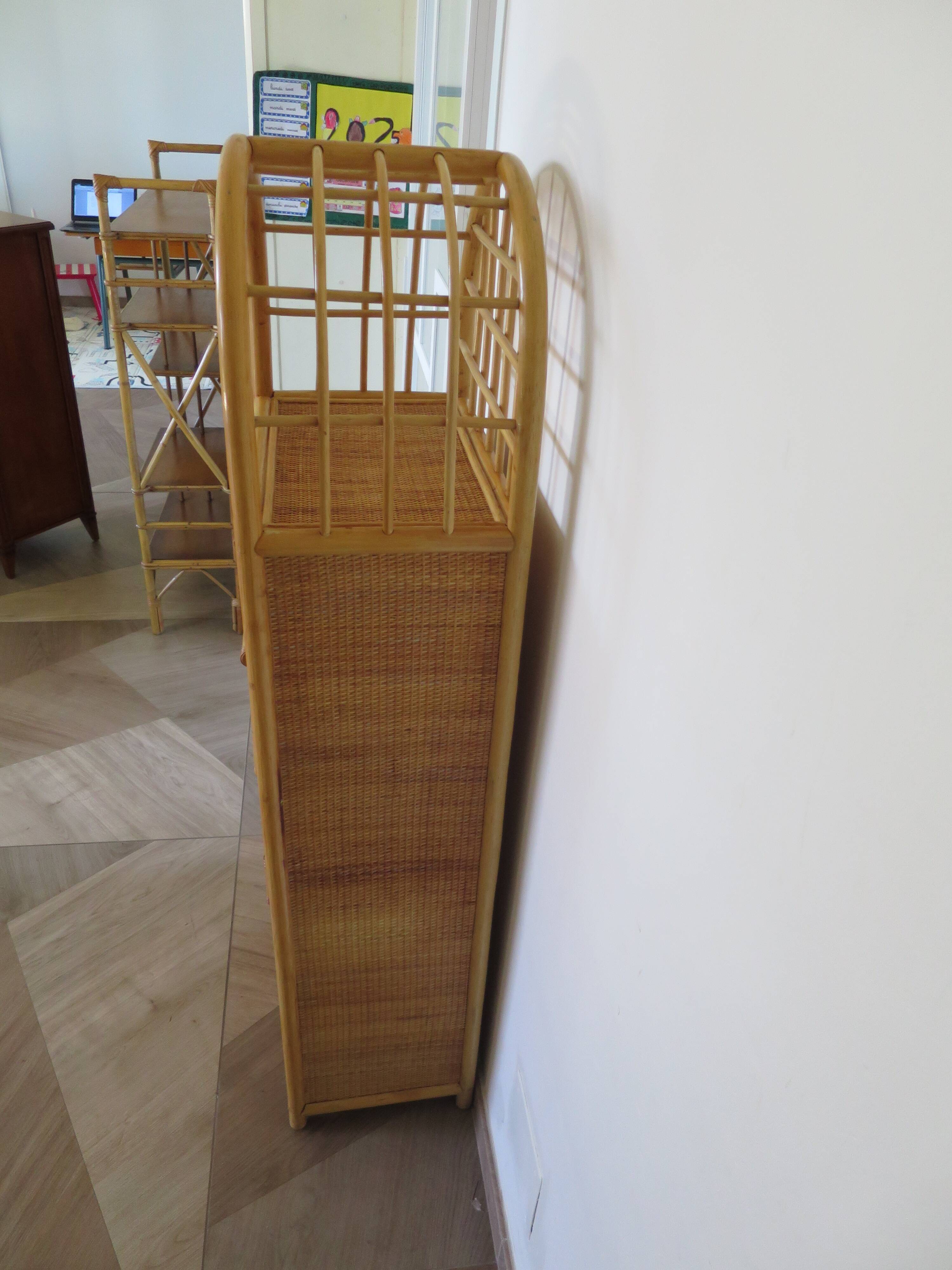 Vintage Library - 2 drawers - Woven rattan cupboard - 1980s - natural