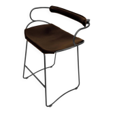 Tabouret de bar de cuisine avec. Dossier Métal Noir Fumé et Cuir Marron Foncé