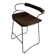 Kitchen bar stool with a smoked black metal back and dark brown leather.