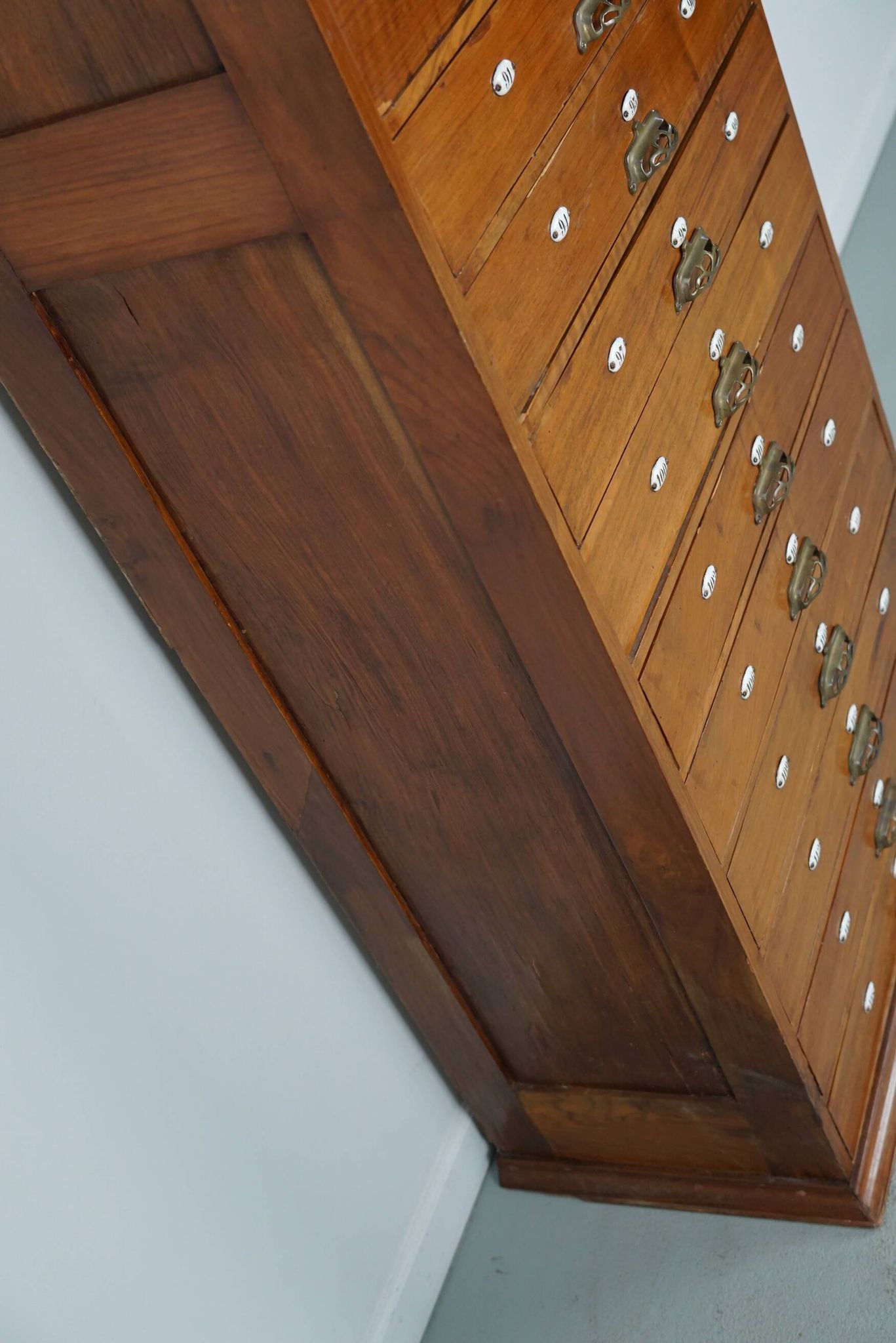 Very Tall Dutch Art Nouveau Walnut Apothecary Cabinet Barber Cabinet, 1900s
