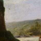 Old painting french pastoral school boat