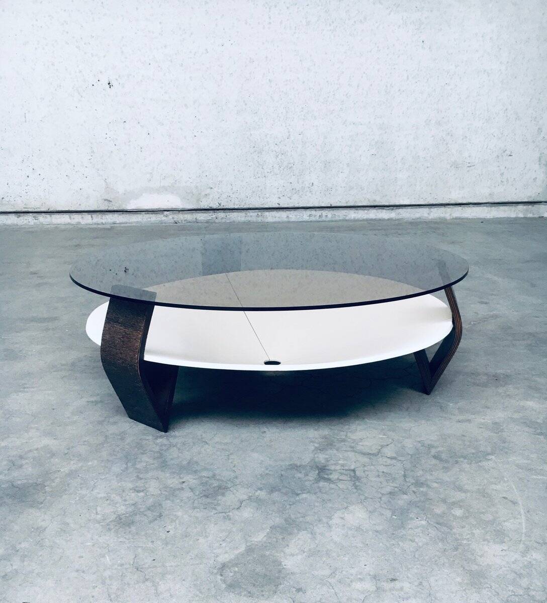 Mid-Century Modern Dutch Wenge & Smoke Glass Coffee Table, Netherlands, 1960s