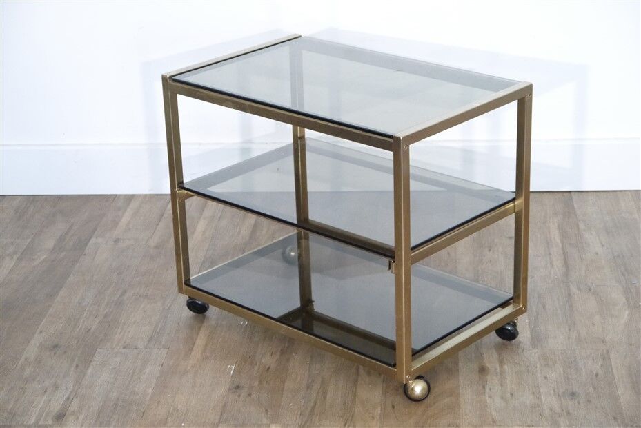 Desserte vintage en metal et verre 1970