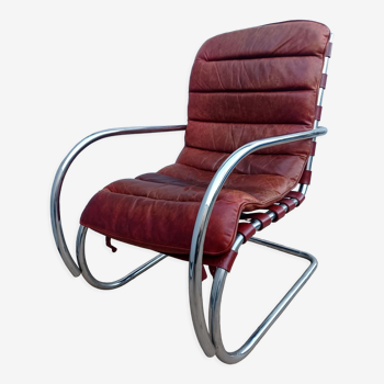 Fauteuil vintage années 1960-70 chrome et cuir