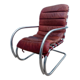 Vintage 1960s-70s chrome and leather armchair