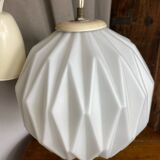 Designer pendant light with geometric opaline glass globe, mid-20th century