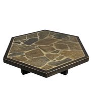 Large Brutalist Coffee Table in Oak and Stone Mosaic, 1960s
