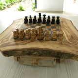 Olive wood chess board handmade chess games Tunisia natural rough edge