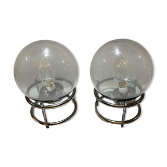 Pair of bedside lamp smoked glass and chrome 1979