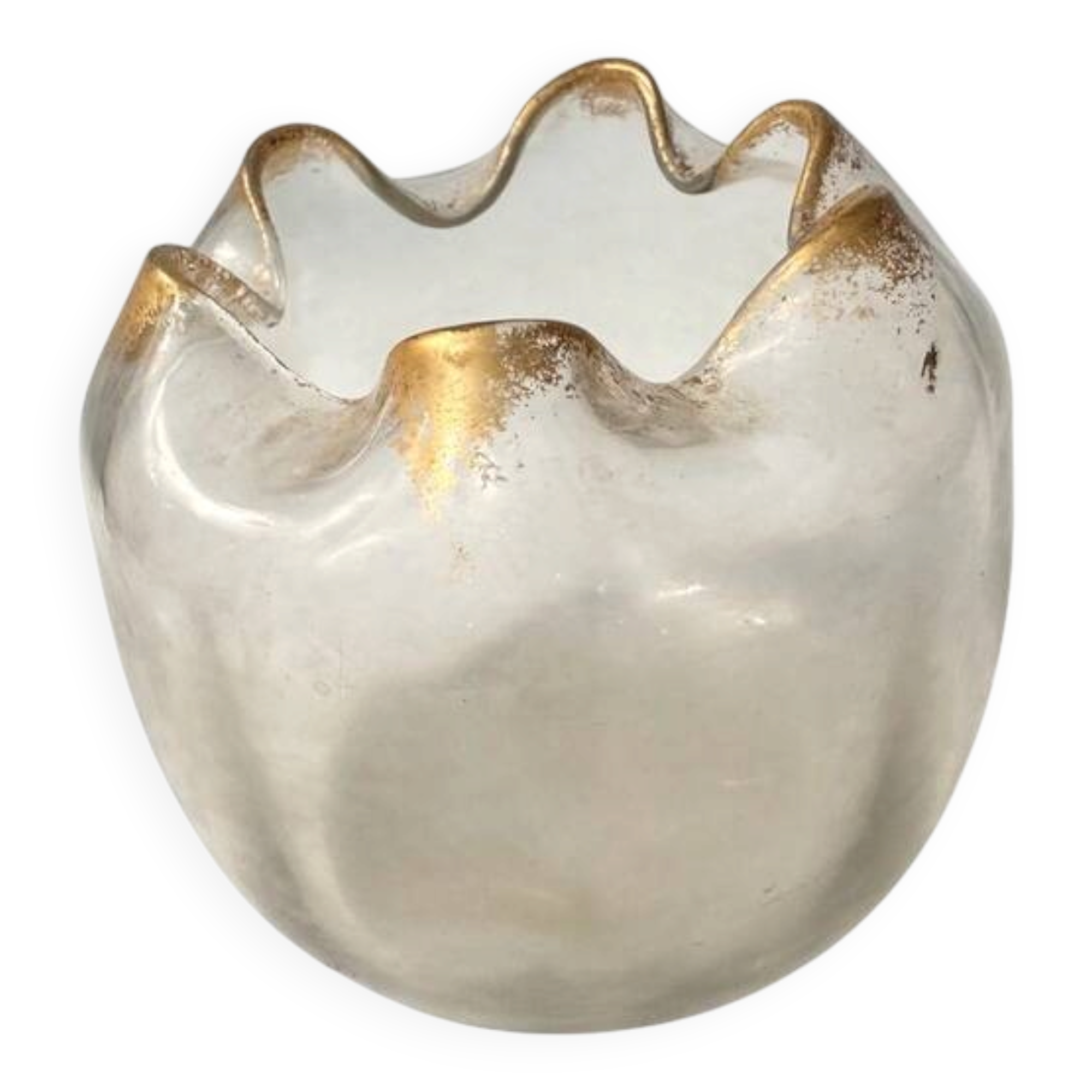 Frosted blown glass round vase with wavy neck, circa 1890-1910.