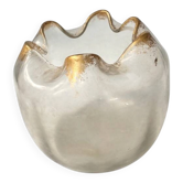 Frosted blown glass round vase with wavy neck, circa 1890-1910.
