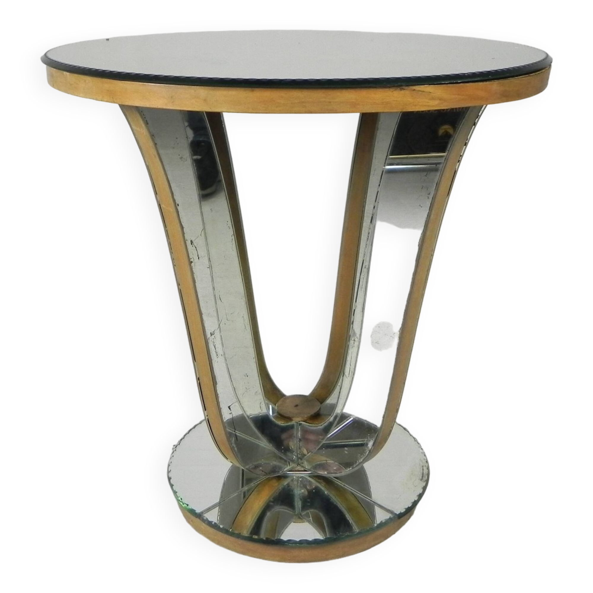 Art Deco coffee table, side table, with mirror glass and walnut veneer, 1930s