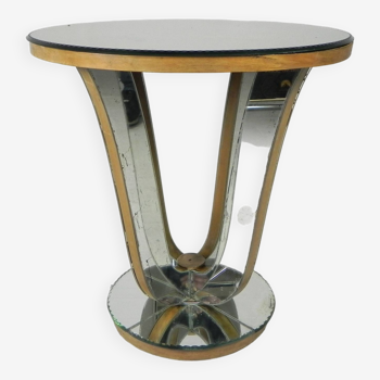Art Deco coffee table, side table, with mirror glass and walnut veneer, 1930s