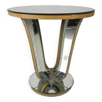 Art Deco coffee table, side table, with mirror glass and walnut veneer, 1930s