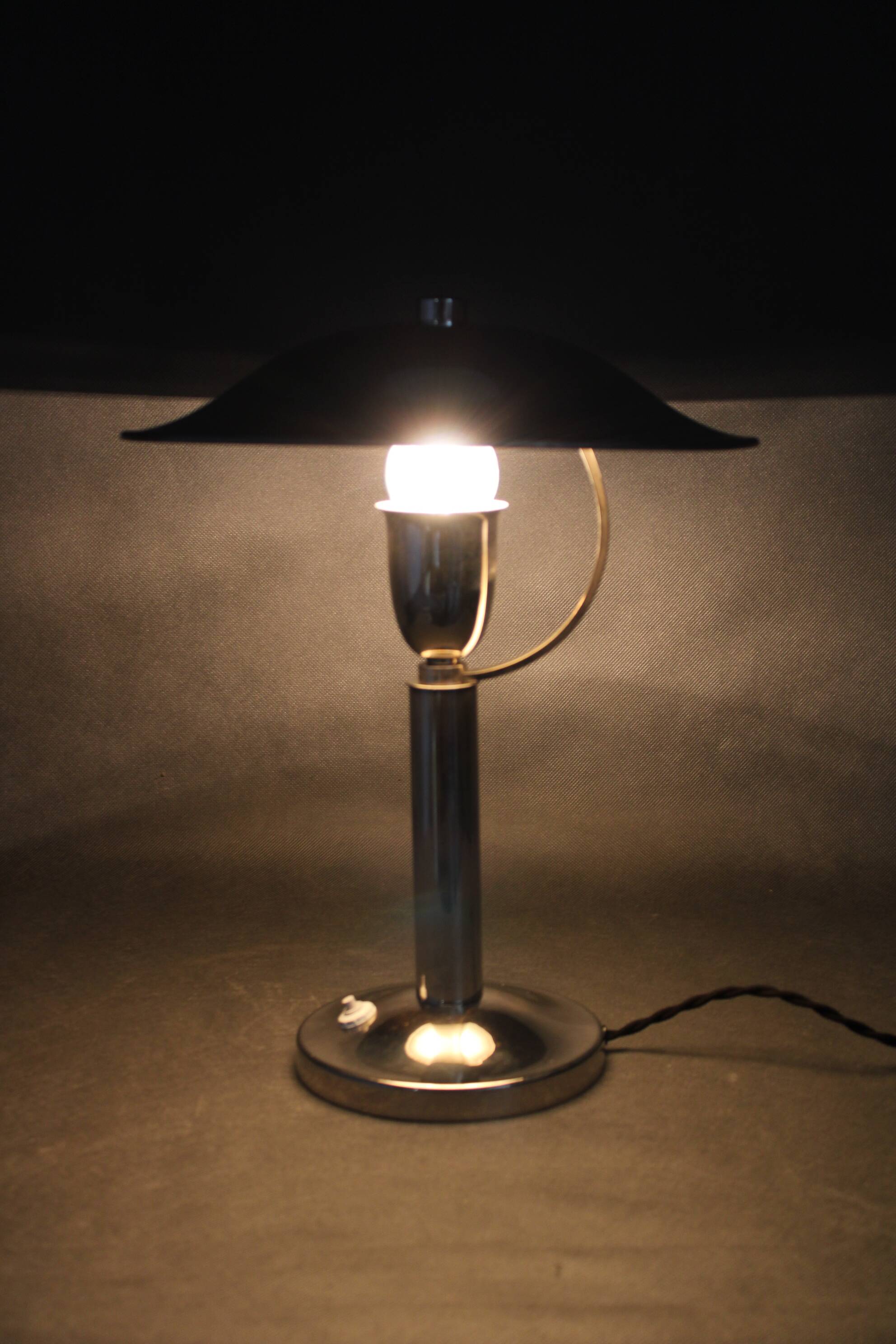 1930s Czech Art Deco nickel table lamp