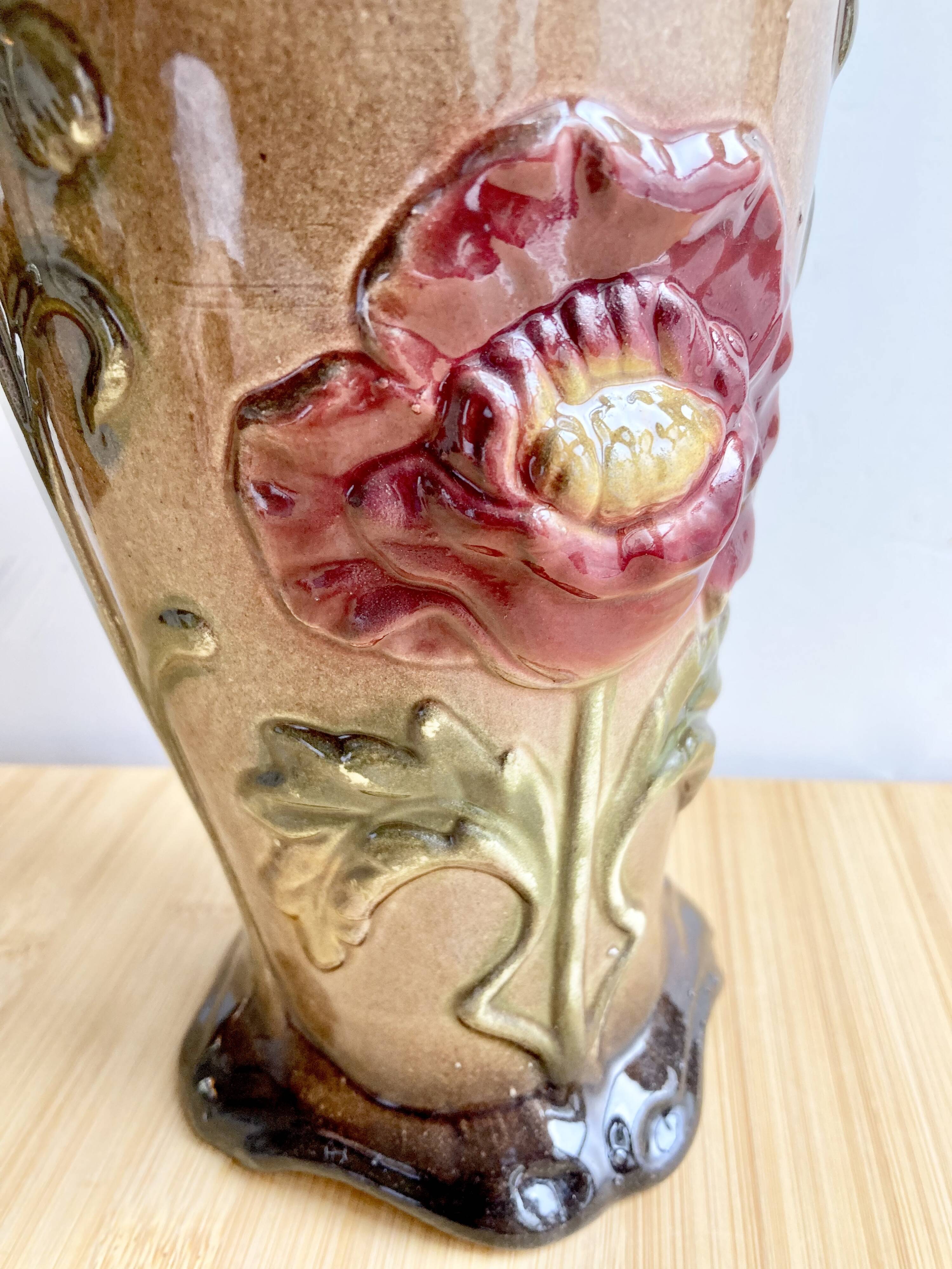 Large Art Nouveau Barbotine vase from Saint-Amand