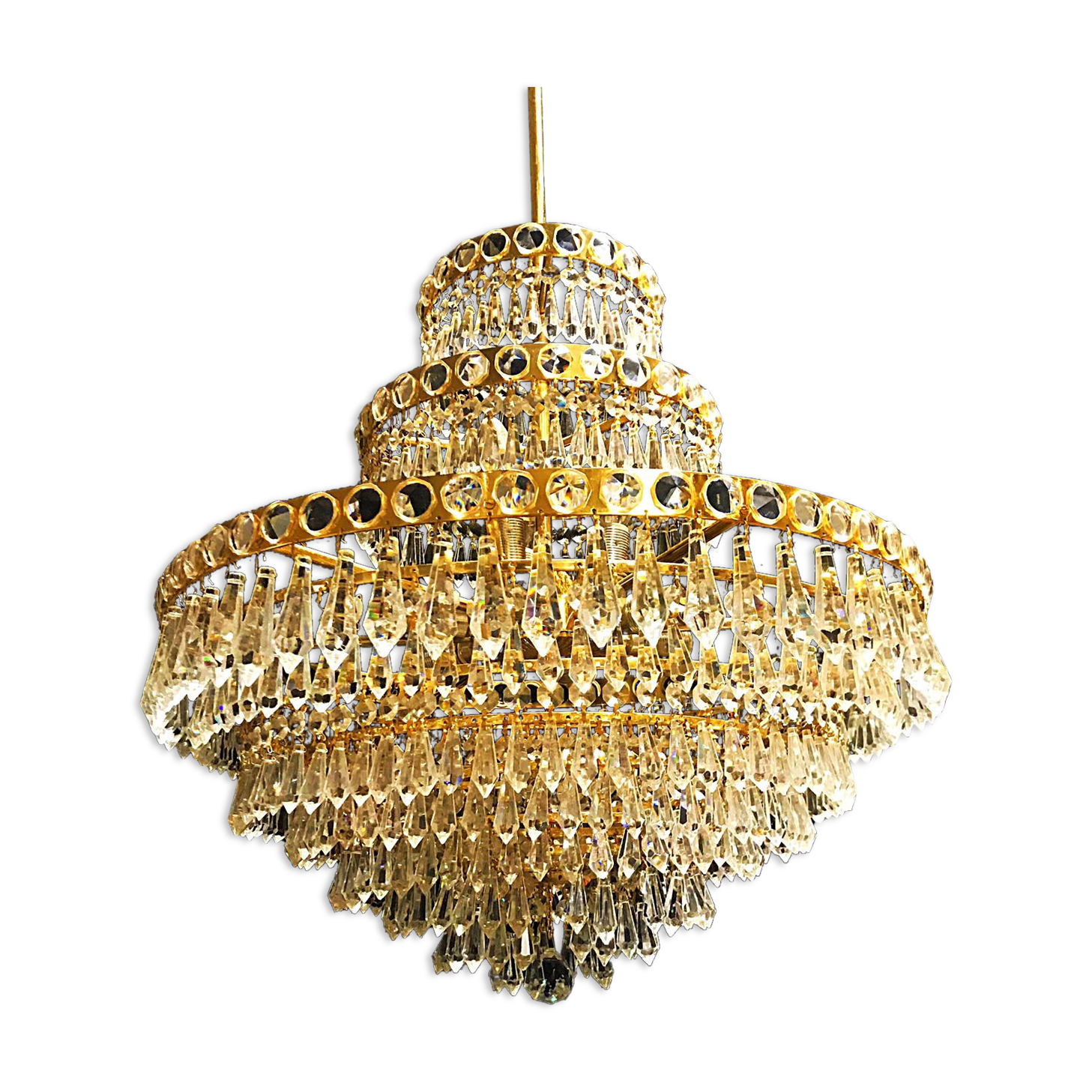 Chandelier murano Crystal with gilded structure 1950