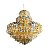 Chandelier murano Crystal with gilded structure 1950