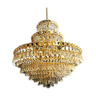 Lustre Murano cristal avec structure dorée 1950