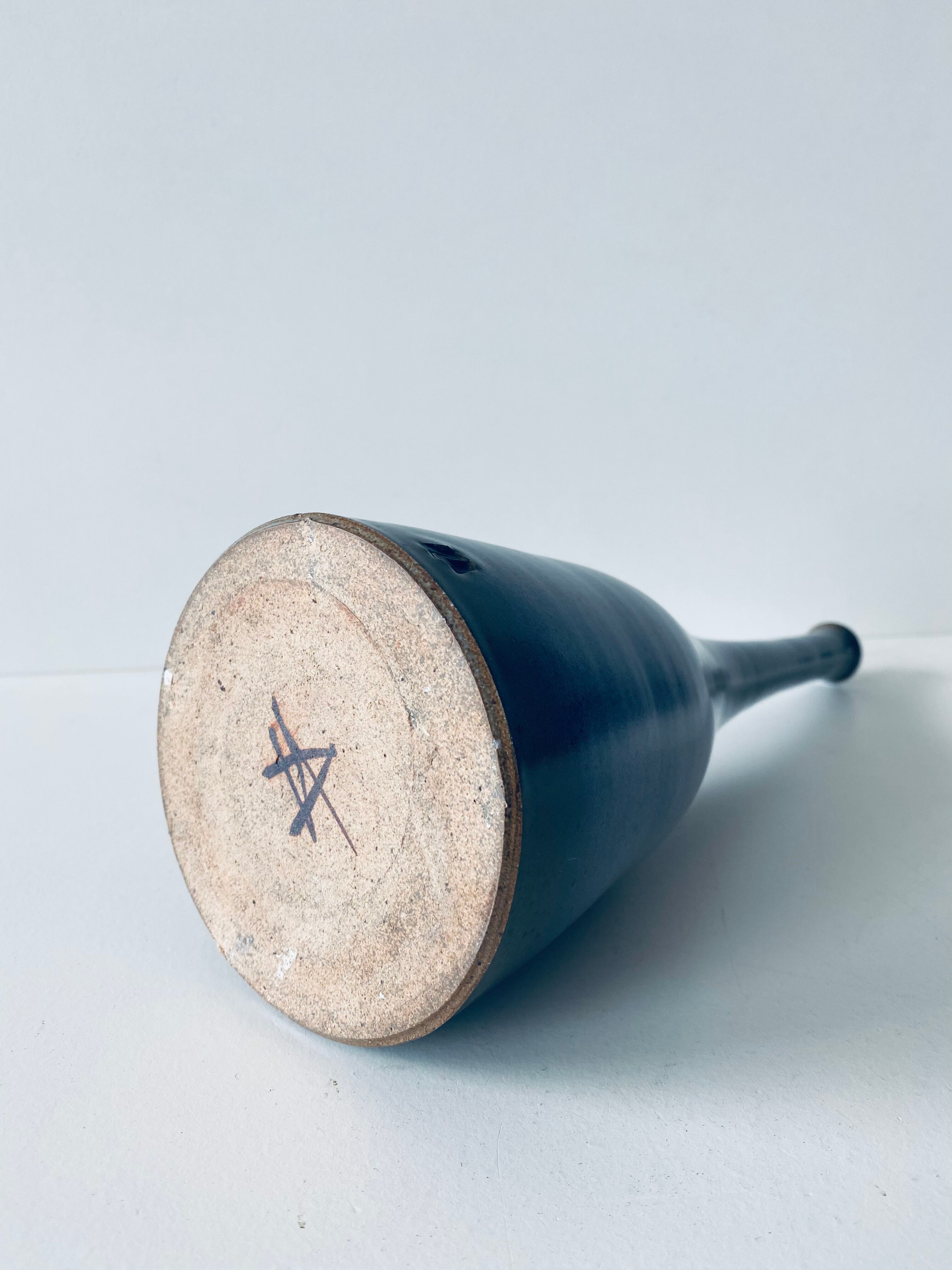 Signed blue sandstone soliflore vase