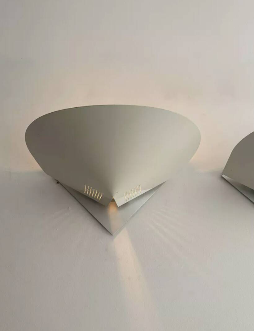 Pair of vintage wall lights, white lacquered metal, France 1970