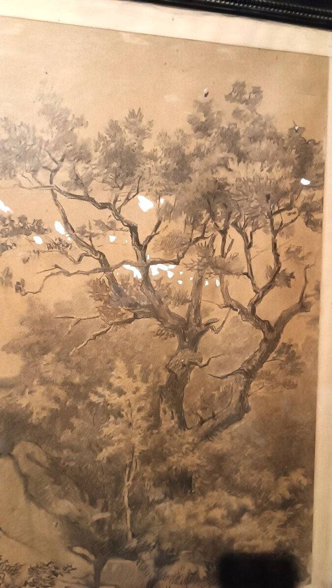 Large landscape painting, mixed media, 19th century