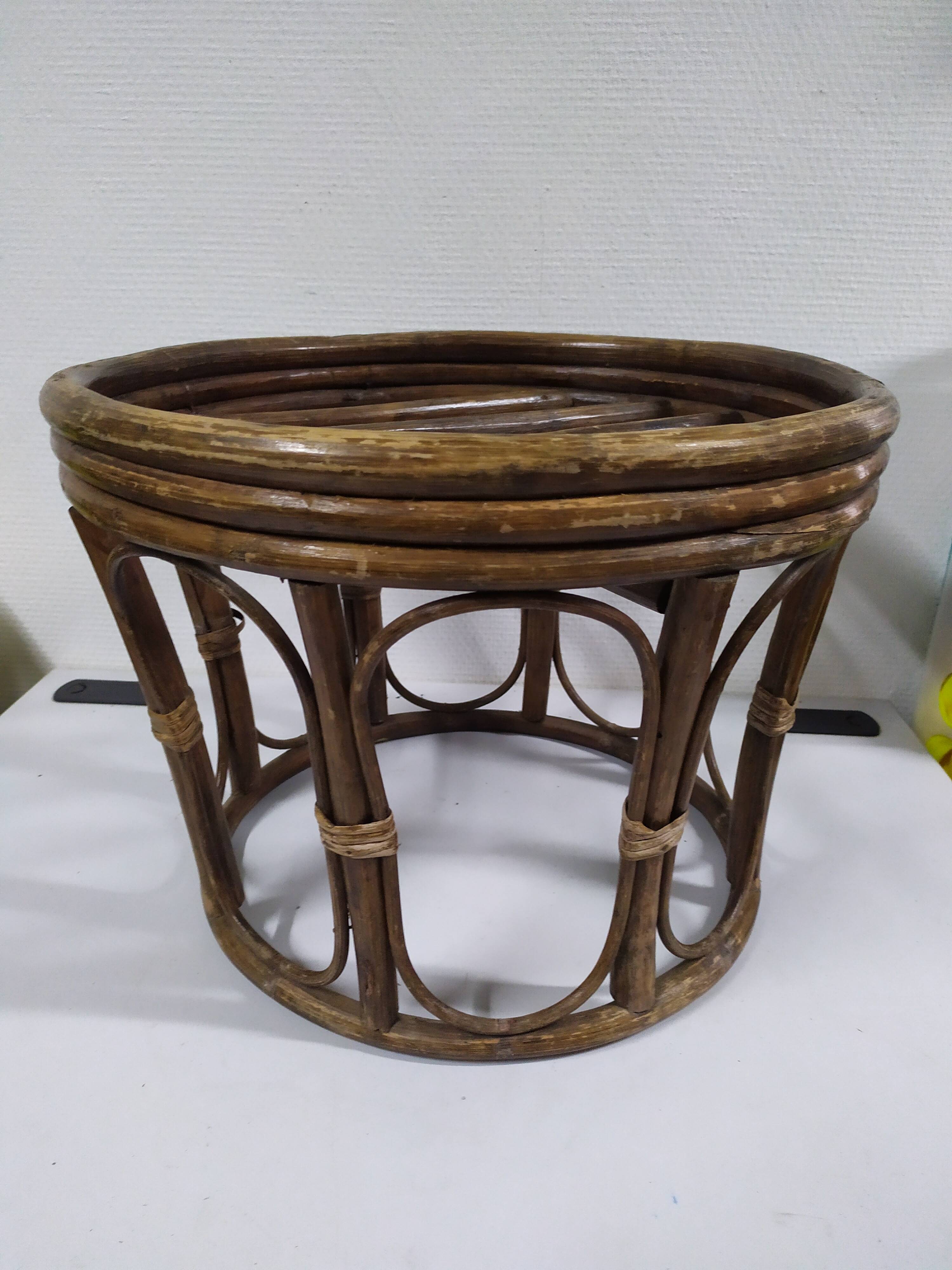 Pouf in old vintage rattan