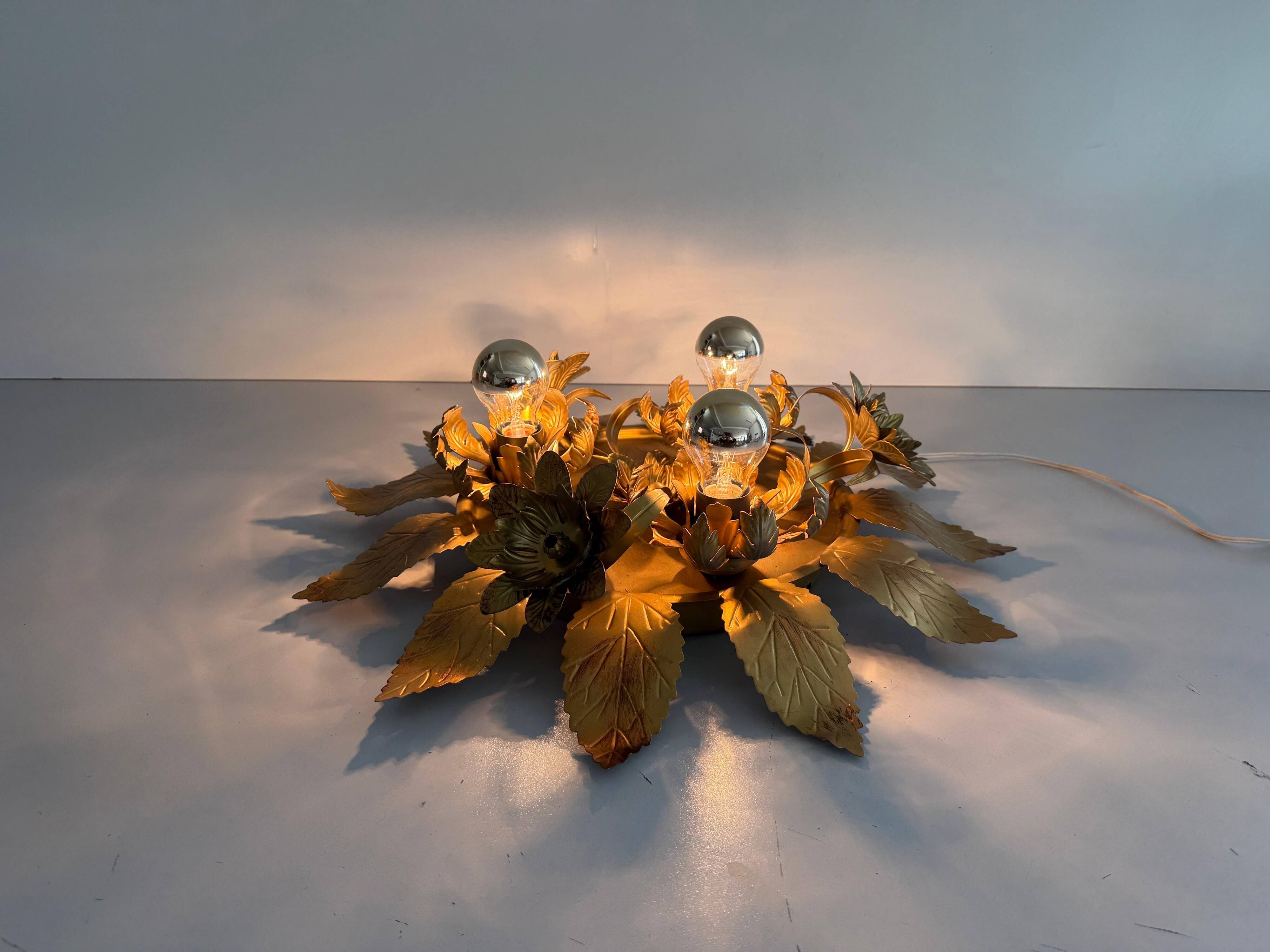 Three-arm flush lamp, brass, Design/One, 1960s, Germany