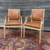 Pair of Louis XVI Style Lacquered Wooden Armchairs