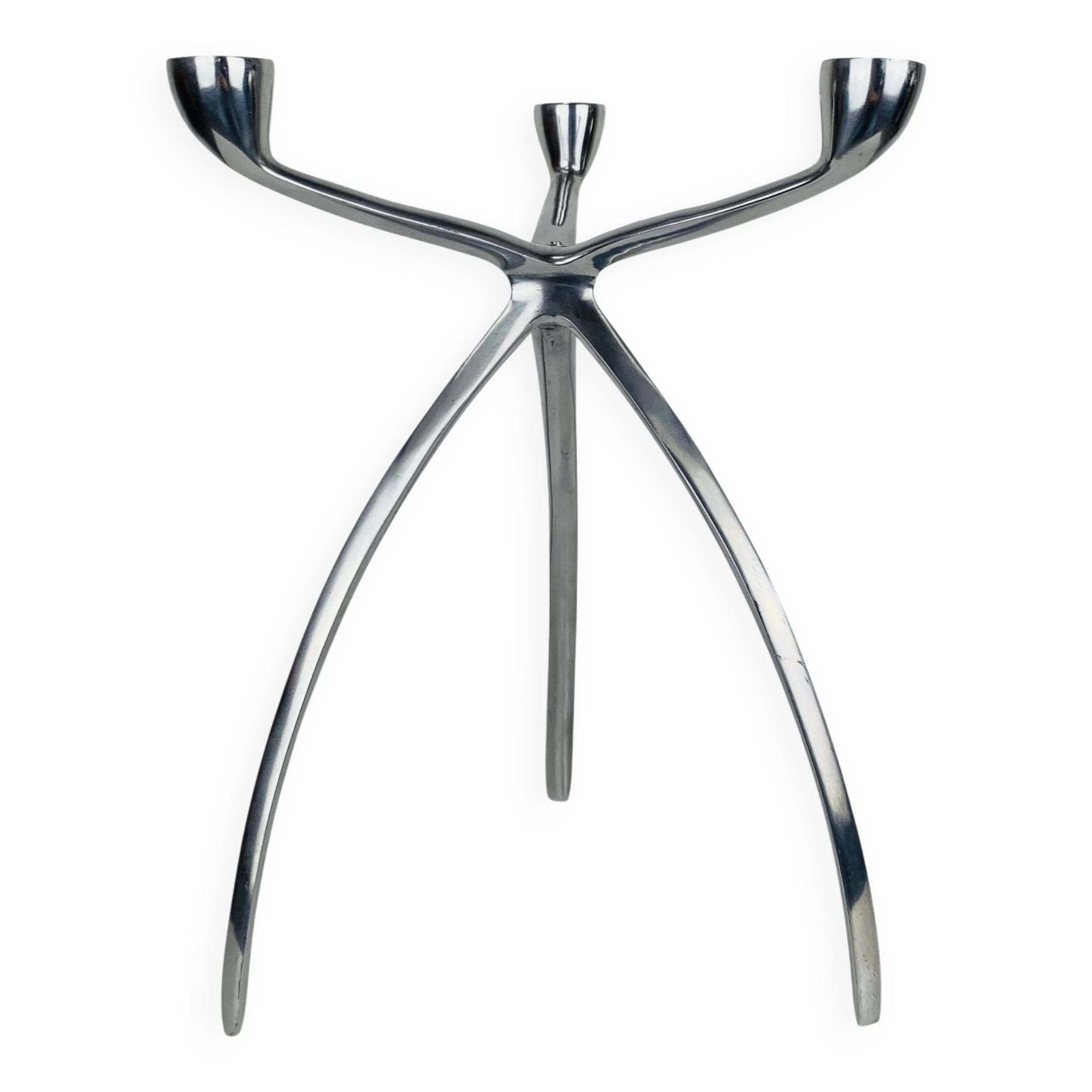 Space Age tripod candle holder by De Bijenkorf in aluminum, 1970s