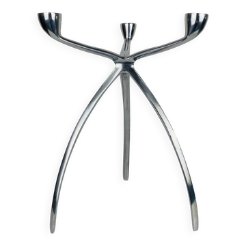 Space Age tripod candle holder by De Bijenkorf in aluminum, 1970s